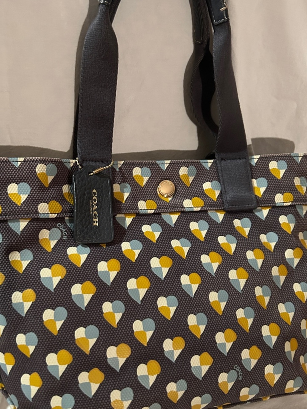 Coach 2017 Canvas Small Tote in Checkered Heart in “Midnight Multi”